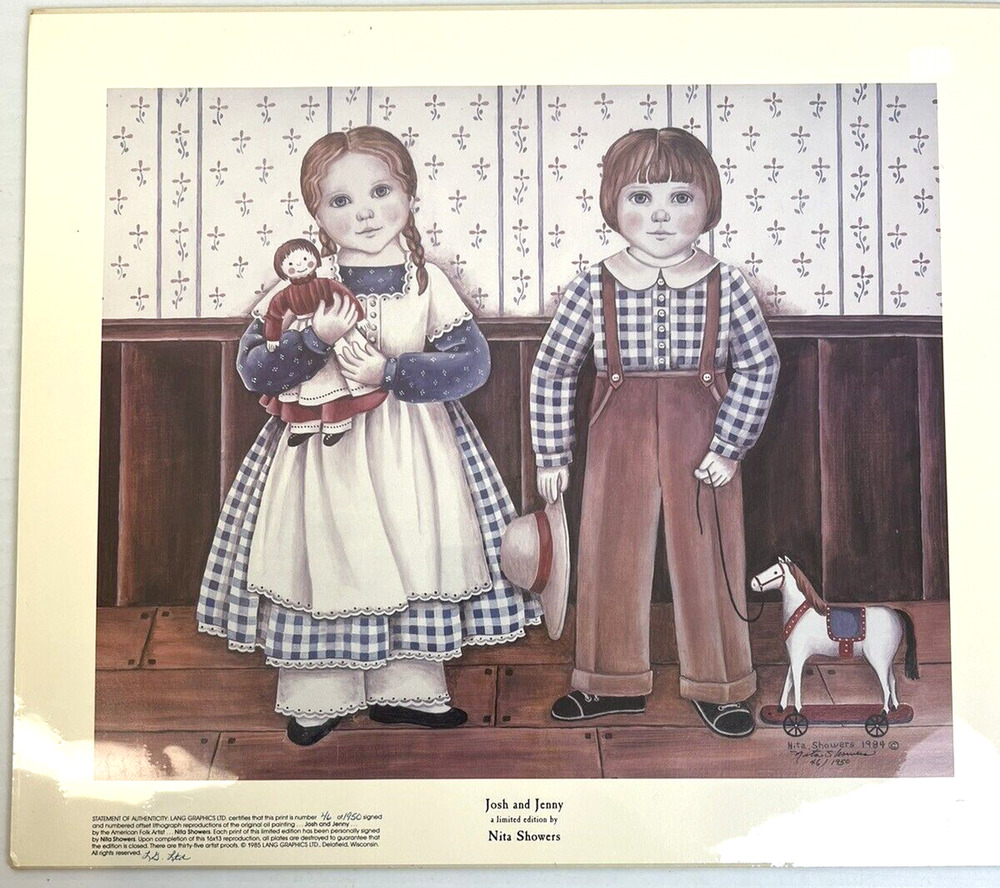 Josh and Jenny Folk Art Print Children Nita Showers Signed Numbered Lang Graphic